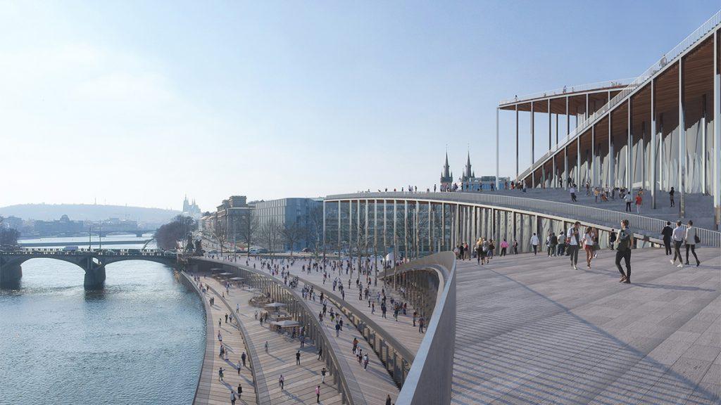 Vom Flussufer bis zum Dach offen und begehbar: BIGs Plan für die neue Moldau-Philharmonie in Prag. (Bild: BIG)
