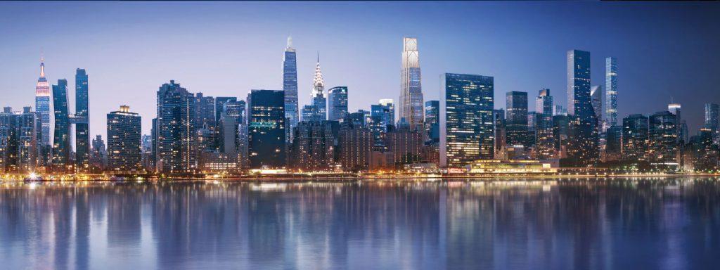 die Skyline von New York mit den neuen JPMorgan Chase Headquarters