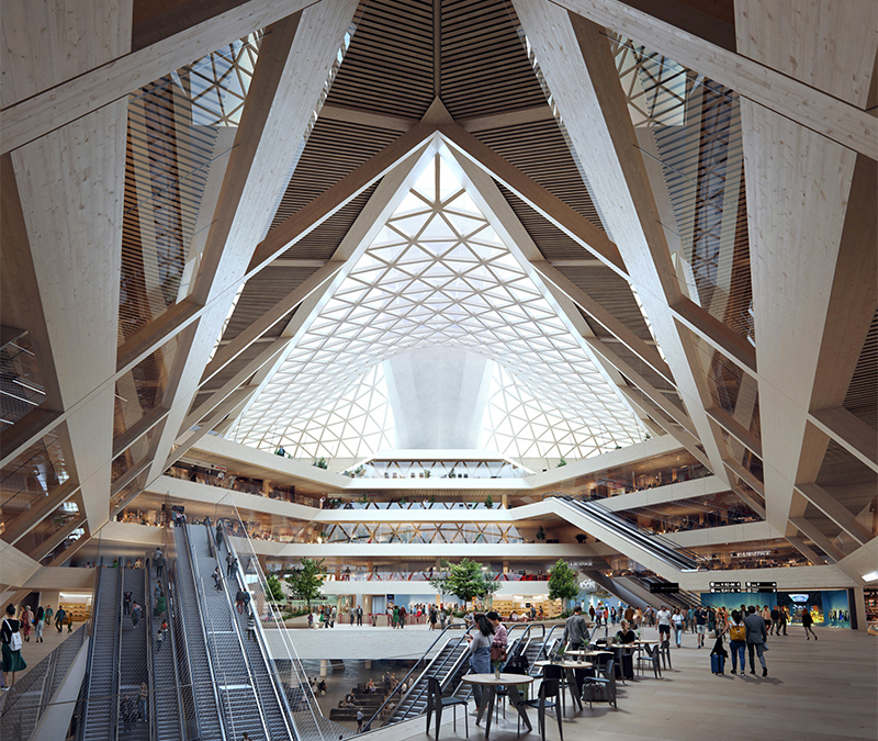 The new Dock A at Zurich Airport will have an inviting atrium that is flooded with light. (Credit: IMIGO)