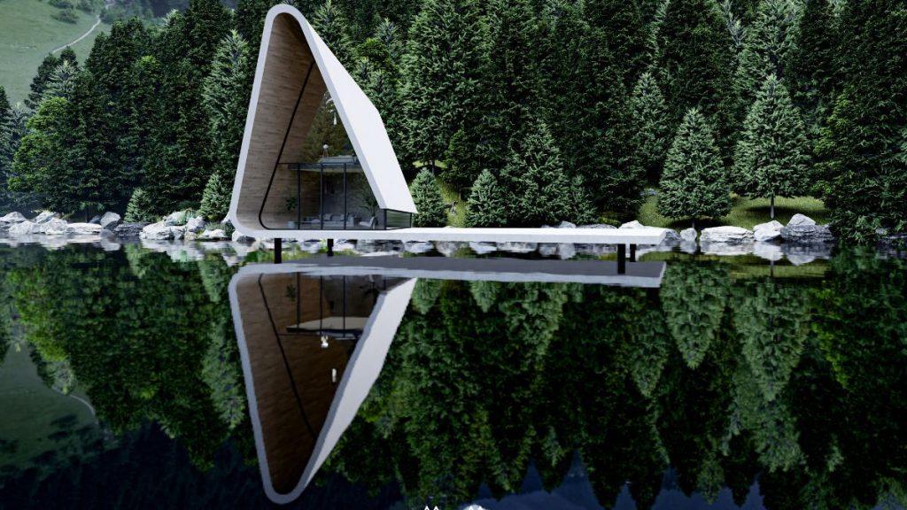 Waldhütten mit minimalistischer Form in der Natur-Idylle