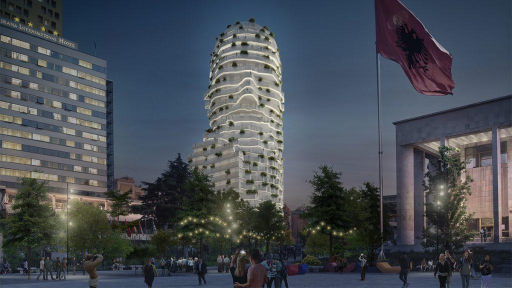 „Tirana's Rock“: Ein Nationalheld als Gebäude (Bild: MVRDV)