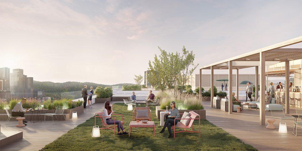 Die begrünten Dächer und Terrassen des Neubaus „Vilharia“ bieten viel Platz für Erholung und Genuss. (Schmidt Hammer Lassen Architects + Willbe Studio)