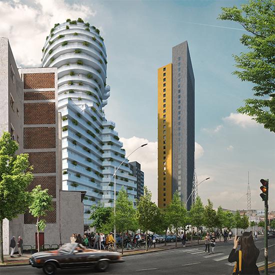„Tirana's Rock“: Obwohl nicht als Menschenkopf erkennbar, zieht auch die Rückansicht des Bauwerkes Blicke auf sich. (Bild: MVRDV)