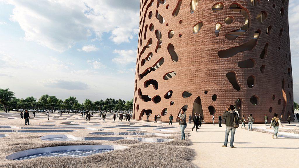 Der von BAD designte Vorschlag fürs Projekt „Tower of Life“ soll zukunftsorientierter afrikanischer Baukunst weltweit Aufmerksamkeit verschaffen. (Bild: BAD / Built by Associative Data)