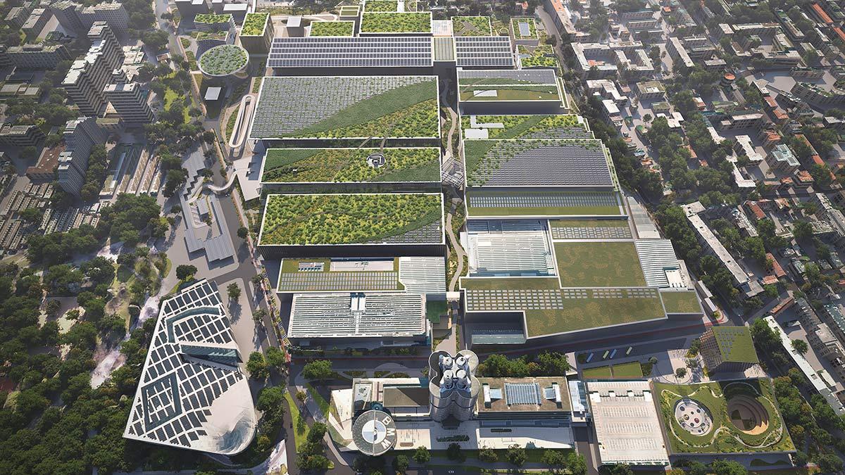 Am BMW-Stammwerk in München sollen die Autos künftig klimaneutral vom Band laufen. Der neue Masterplan kommt von OMA und 3XN/GXN.