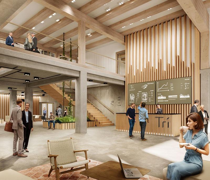 Lobby, Tri, Accumulata, La Salle, timber hybrid office building