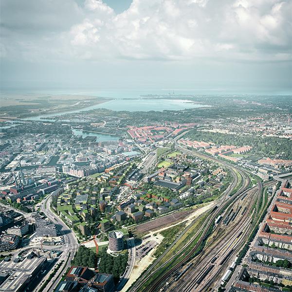 Jernbanebyen: Nachhaltige Lebensqualität inmitten von Verkehrsadern und Stadtzentrum. (Bild: Cobe)