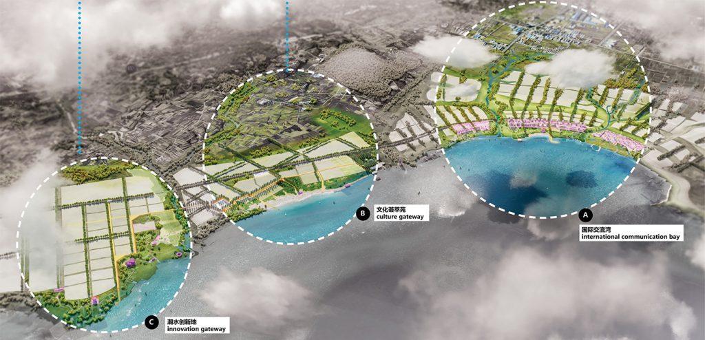 Das 18 Kilometer lange „Schlüsselgebiet“ des Yantai Seafront Garden liegt in der Huangshi Talent Bay und soll zur treibenden Kraft der gesamten Entwicklungszone werden. (Bild: KCAP)
