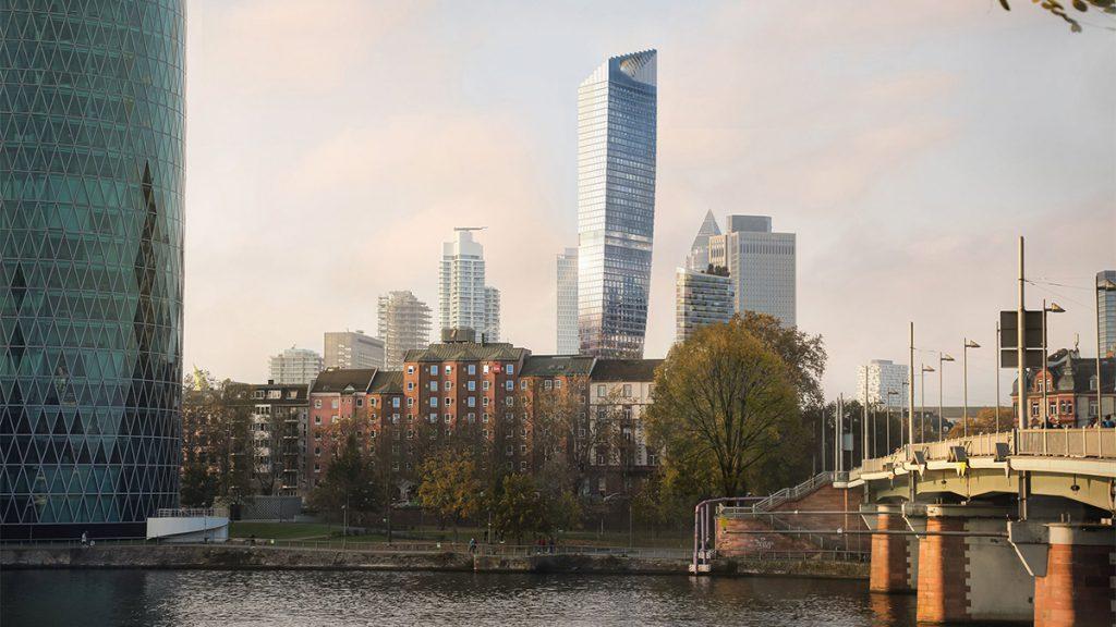 Ferdinand Heide Architekt: Frankfurts neue Spitze. Ein neues Hochhaus-Ensemble wird Frankfurts Europaviertel bereichern. Designt hat es das ortsansässige Büro Ferdinand Heide, dessen Entwurf sich im Wettbewerb gegen jene internationaler Star-Architekten durchgesetzt hat. Und Frankfurts neue Spitze hat in der Tat „den Dreh heraus“. (Bild: Nightnurse Images / Ferdinand Heide Architekt)