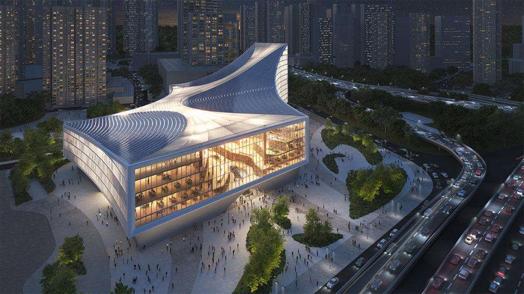 Markant geformt und gut durchdacht: MVRDVs Entwurf für die neue Zentralbibliothek der chinesischen Stadt Wuhan. (Bild: MVRDV)