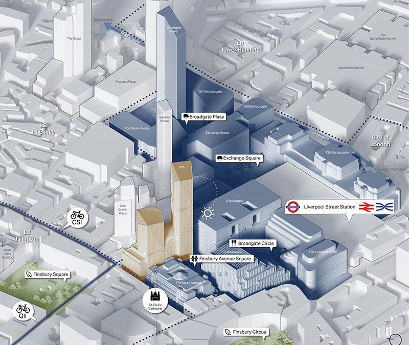 Der neue Bürokomplex ist Teil des Plans, mit dem British Land das Londoner Viertel Broadgate aufwerten will. (Bild: 3XN)