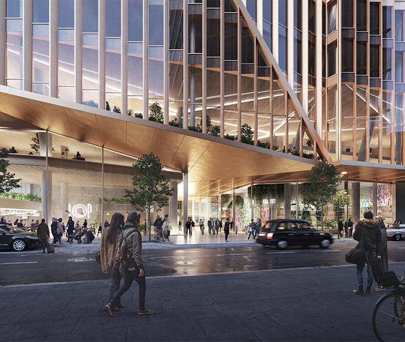 2 Finsbury Avenue wird begrünt und einladend: Ein Lernzentrum im Erdgeschoss wird lokalen Gemeinschaften offen stehen. (Bild: 3XN)