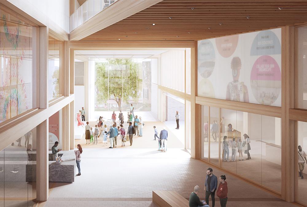 Portland Museum of Art: Massivholz für die Kunst. (Bild: LEVER Architecture, Courtesy of Portland Museum of Art, Maine / Dovetail Design Strategists Rendering by Darcstudio)