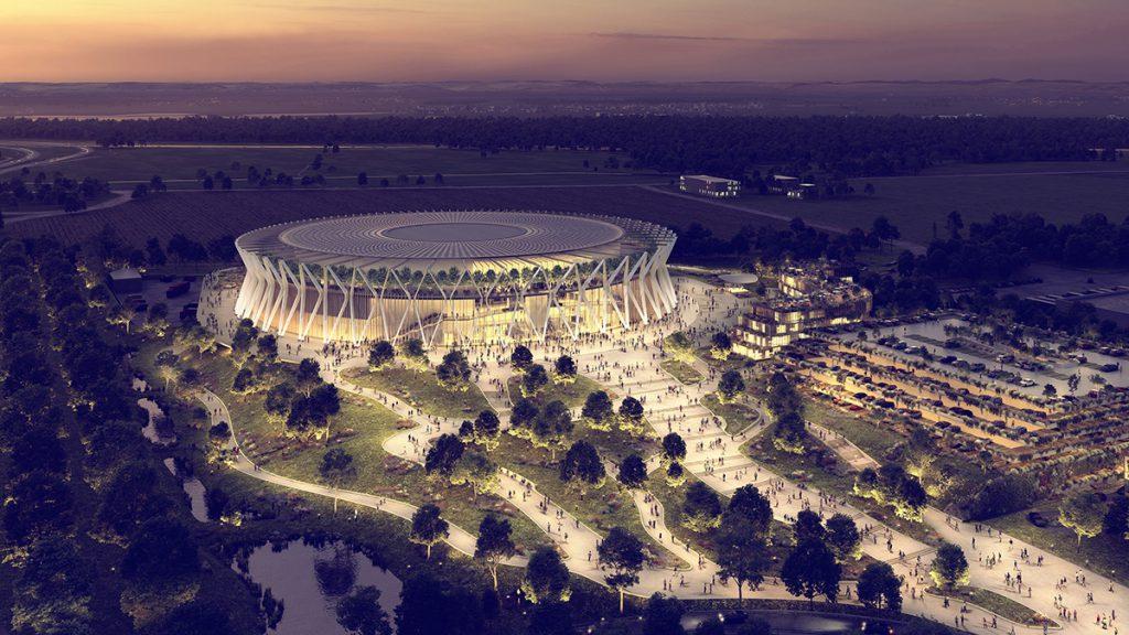 Projekt MUCcc: Bayerns klimaneutrale Konzertarena (Bild: SWMUNICH Real Estate / POPULOUS Architects, London)