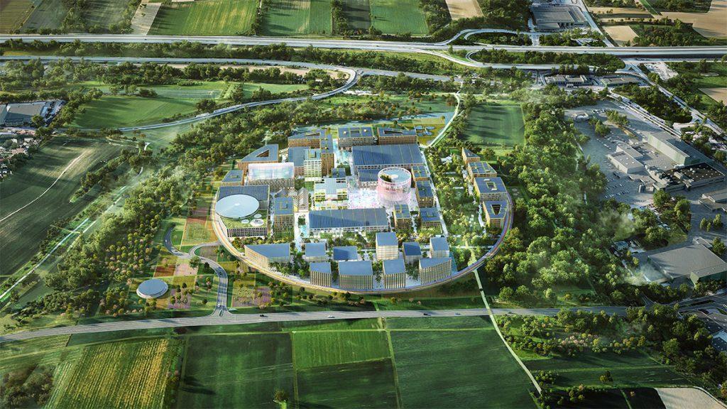 Die Bauarbeiten auf dem Areal Steinäcker in Heilbronn werden 2024 beginnen. Ende 2026 sollen ersten Gebäude des Ipai Campus bezugsfertig sein. (Bild: MVRDV)