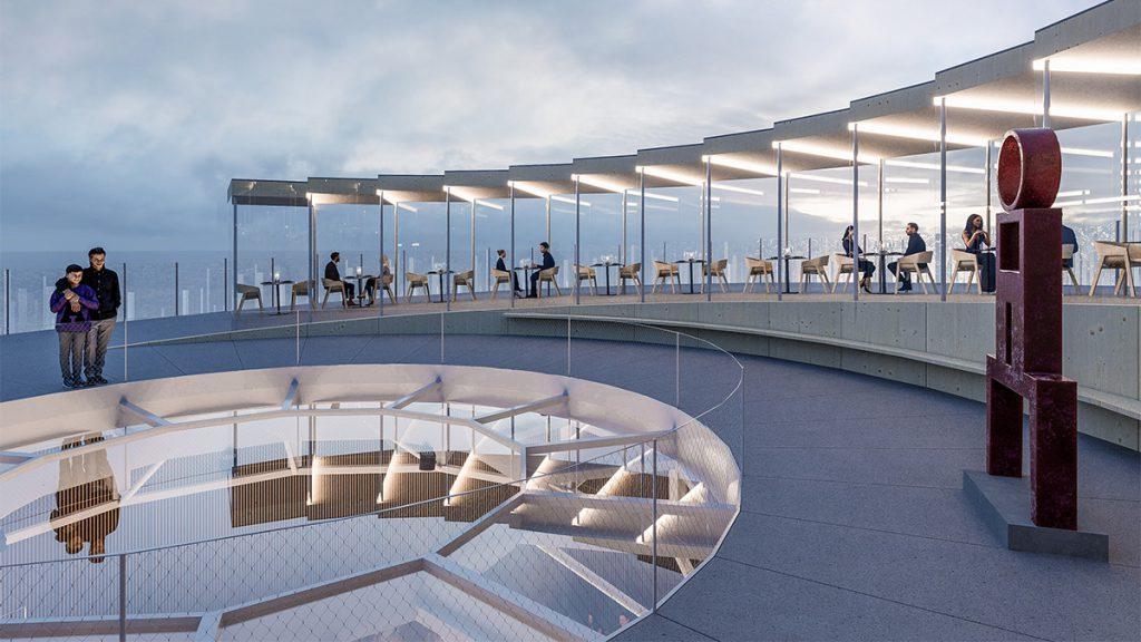 Die Aussichtsterrasse des tschechischen Pavillons für die Weltausstellung in Osaka verspricht famosen Blick aufs Meer, aber auch ins Innere des Bauwerks. (Bild: Zan Studio)