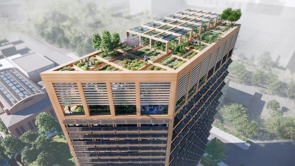 Urbanes Grün im Fokus: Dachgärten und Freiflächen dienen sowohl der Lebensqualität als auch Klima und Natur. Im Bild: Der „H2O-Tower“ in Wiesbaden. (Bild: 3deluxe)