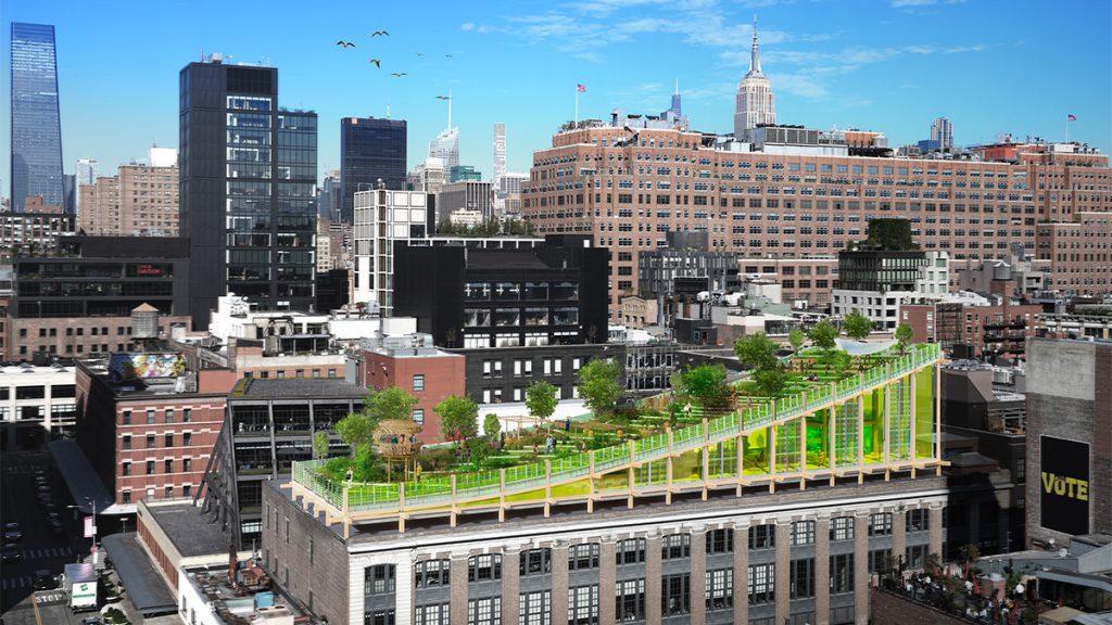 Auf ein bestehendes New Yorker Flachdach gesetzt: Entwurf  für den Hauptsitz der Umweltorganisation „WeThePlanet“. (Bild: 3deluxe)