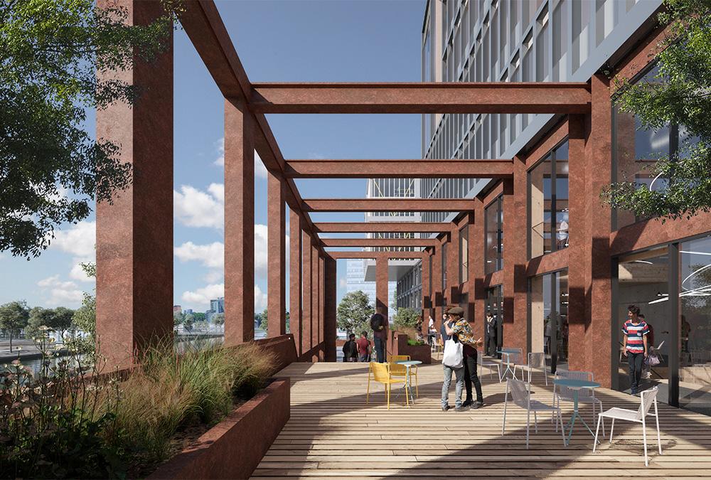 Outdoor-Freuden: Einladende Terrassen und viele Freiflächen sind fixer Teil des Plans für den Amstel Design District. (Bild: Mecanoo)