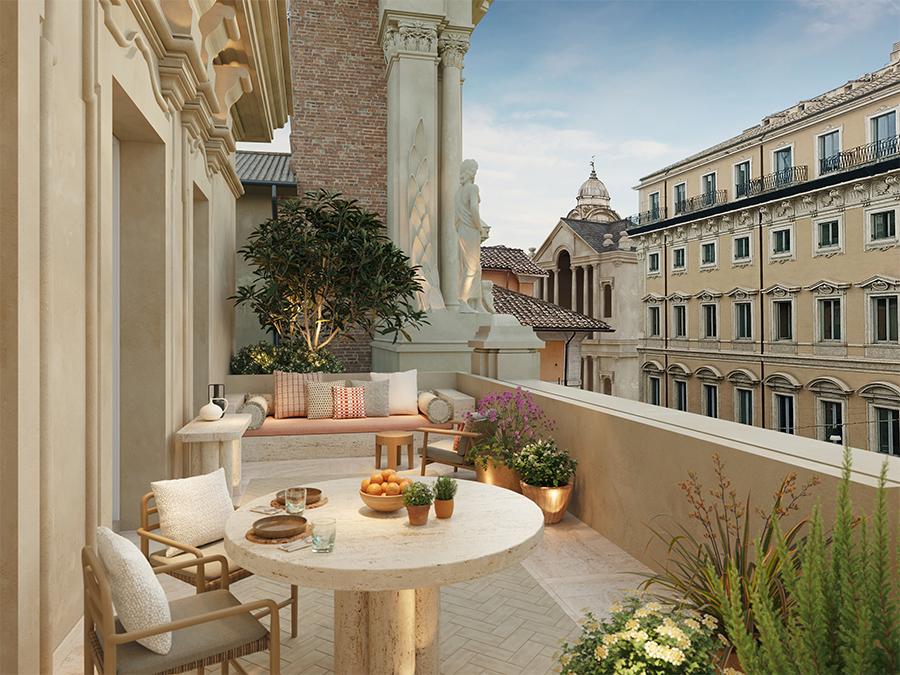Elegantes Refugium mitten in der Altstadt: Die Terrasse der Mellini Suite des neuen Six Senses Rome. (Bild: Six Senses)