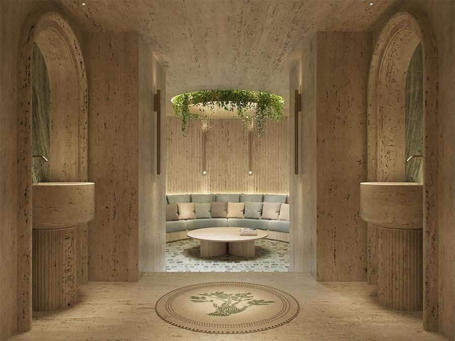 Von der legendären Badekultur des Römischen Reichs inspiriert: Das Entree des Spa-Bereichs. (Bild: Six Senses)