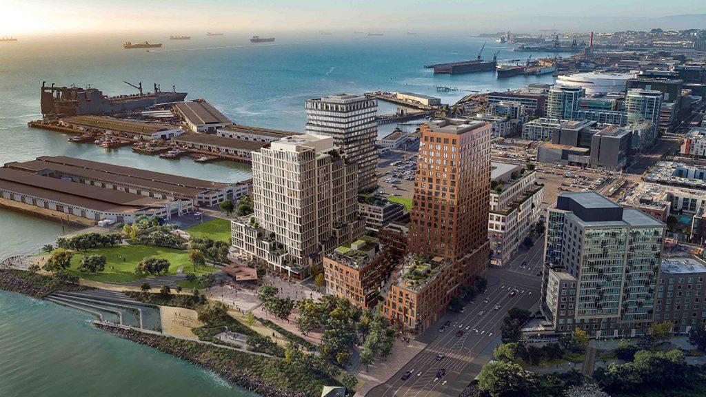 Spannende Kooperation: Das Design der Gebäude des neuen San Francisco Stadtviertels Mission Rock stammt von mehreren renommierte Büros. Darunter MVRDV, Studio Gang und Henning Larsen. (Bild: Tishman Speyer)