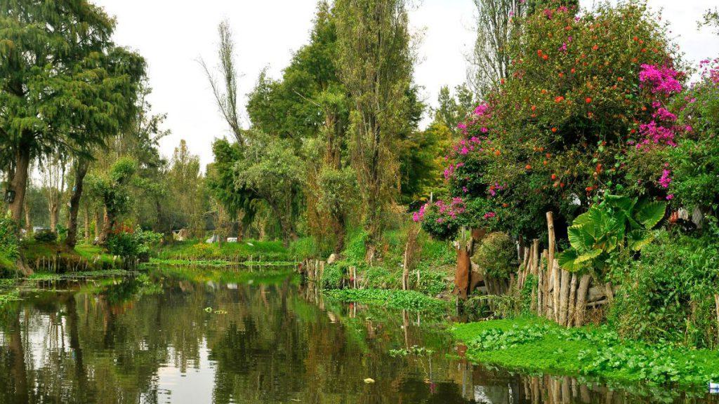 Vorbild: schwimmende Gärten und aufgeschüttete Inseln wie beispielsweise die Xochimilco Kanäle in Lateinamerika nach altem aztekischen Modell