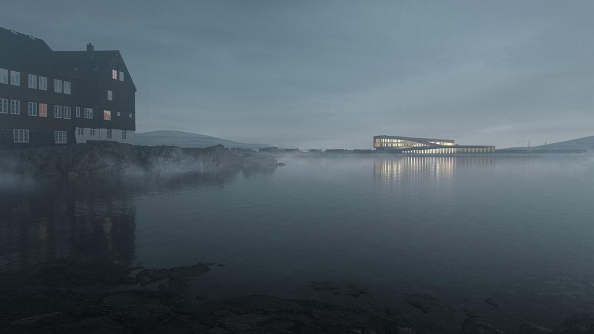 Nacht, Fährterminal Tórshavn, Färöer Inseln, Henning Larsen