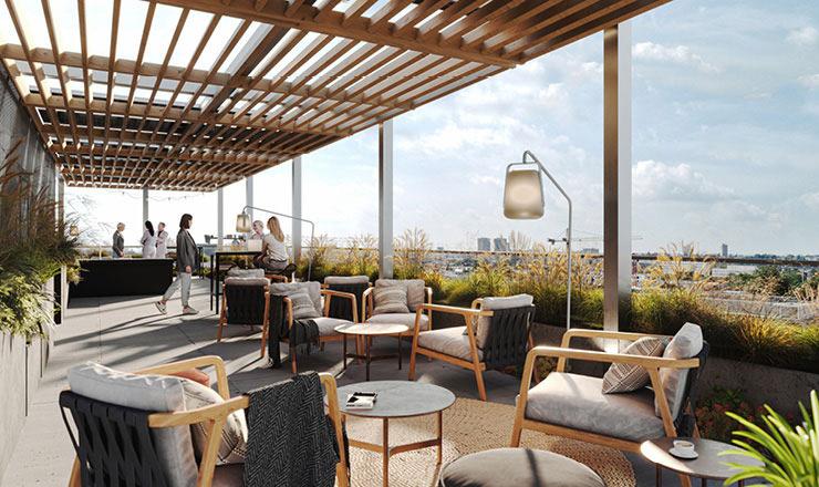 Dachterrasse, Timber Peak, Rendering, UBM Development