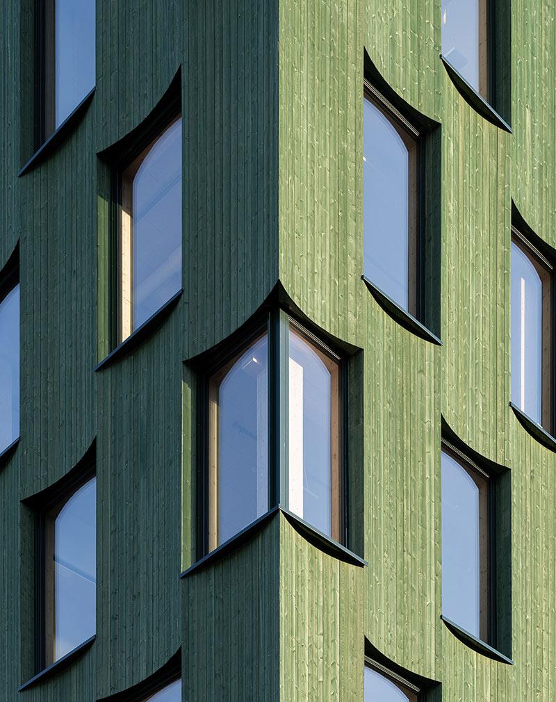 Fassadendetail, Lumber 4, Oslotre, Kristiansand, Bürogebäude, Hozbau, Norwegen
