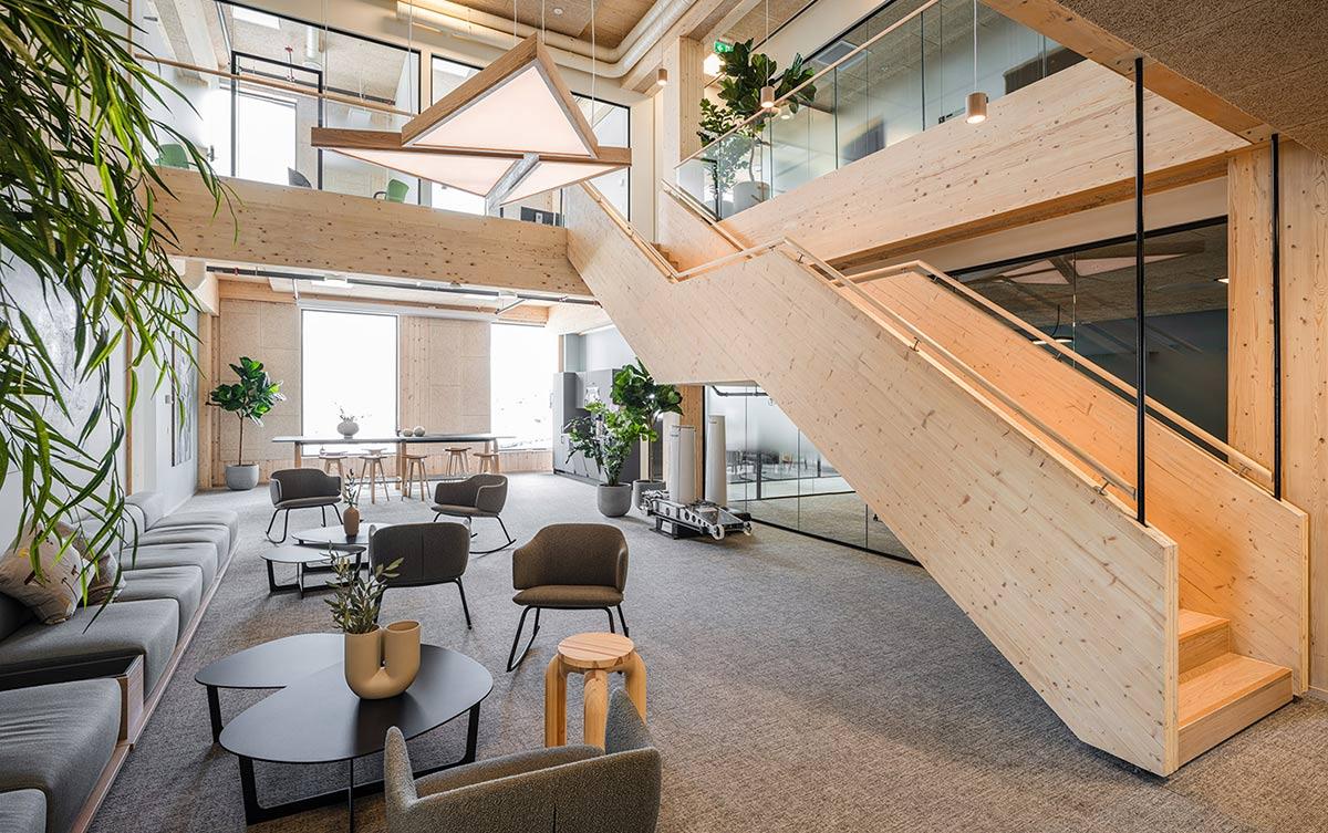 Atrium, Lumber 4, Oslotre, Kristiansand, Bürogebäude, Hozbau, Norwegen