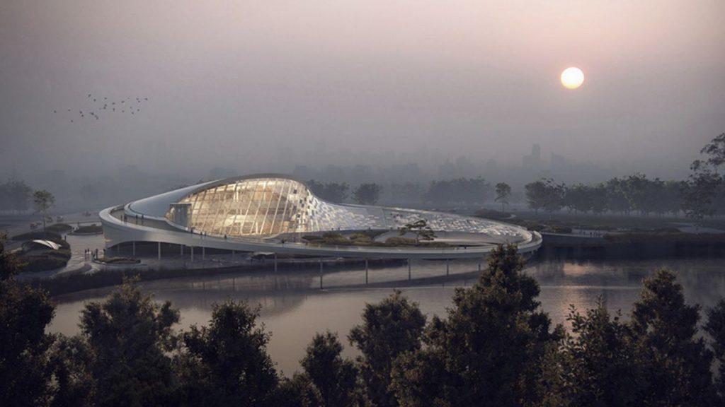 das Tianfu TCM Museum ist in der Form des Yin und Yang Symbols gehalten