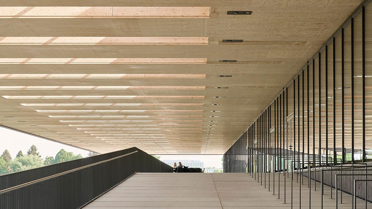 Dach, TUM Campus, TUM School of Medicine and Health, München, Olympiapark, Dietrich Untertrifaller, Holzbau
