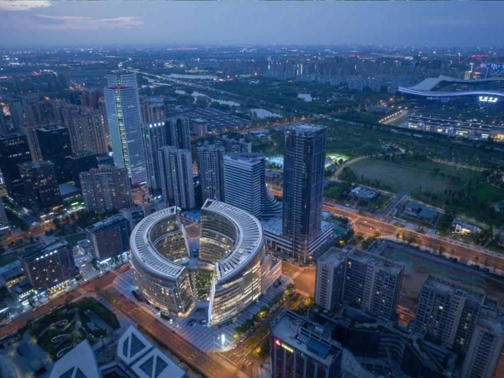 Sicht auf das Chengdu Co-Innovation and Cooperation Center von oben