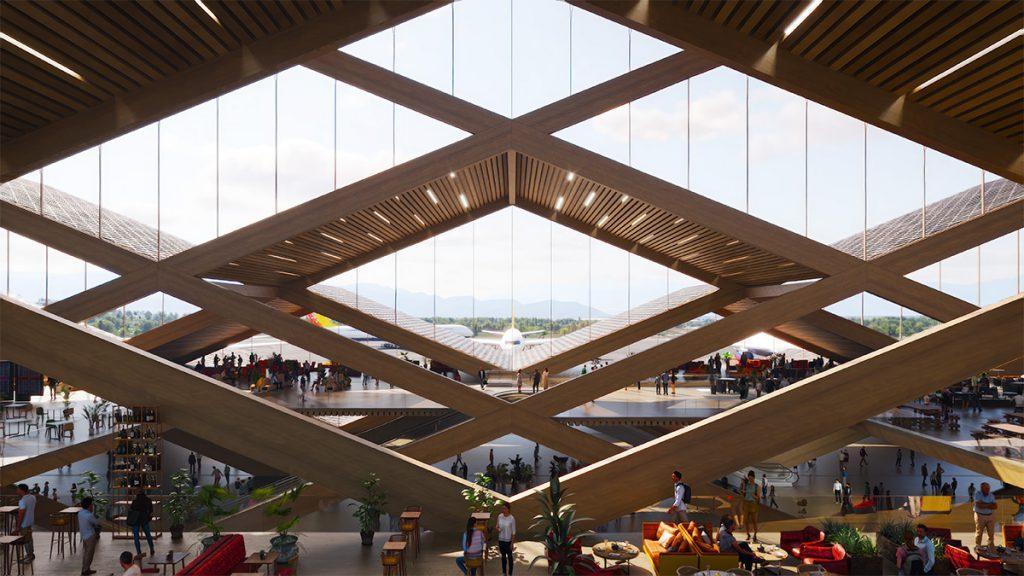 BIGs Masterplan erfüllt des Königs visionäre Ziele. Bild oben: Der neue, internationale Flughafen von innen. (Bild: Brick Visual)