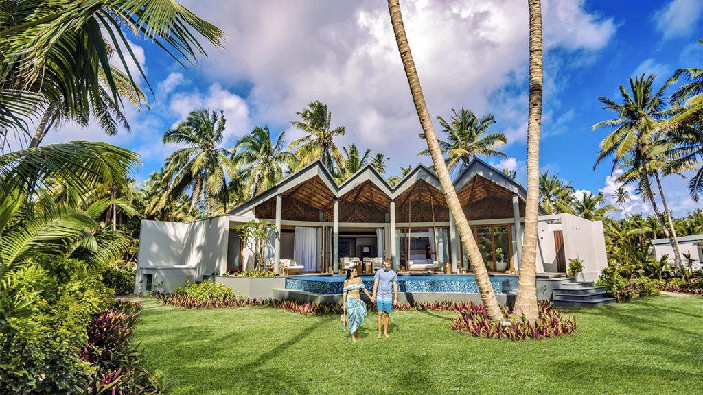 Das zur Hilton-Gruppe gehörige Insel-Resort bietet 50 fächerförmig angelegte Strandvillen. (Bild: Waldorf Astoria Seychelles Platte Island)