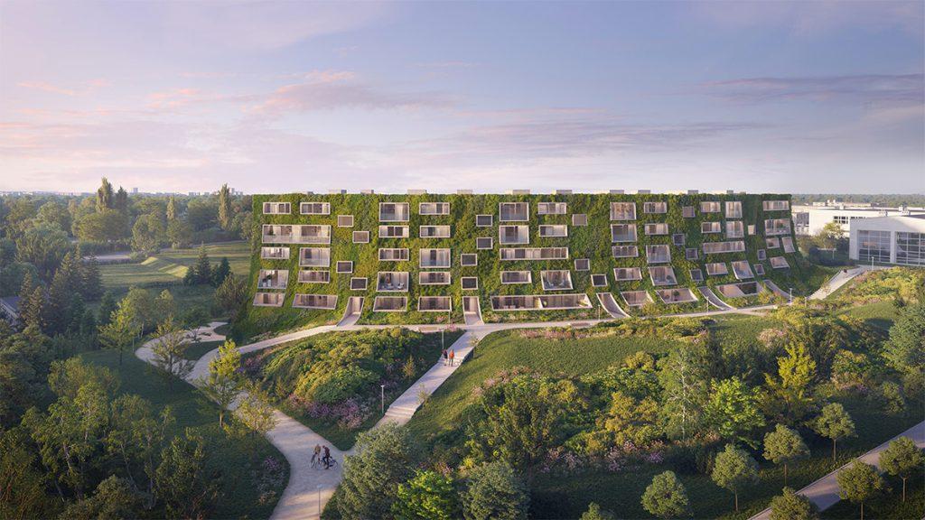 Rendering der neuen Wohnanlage AURA im polnischen Posen, designt von Architekt Robert Konieczny. (Bild: Littlemoon Studio)