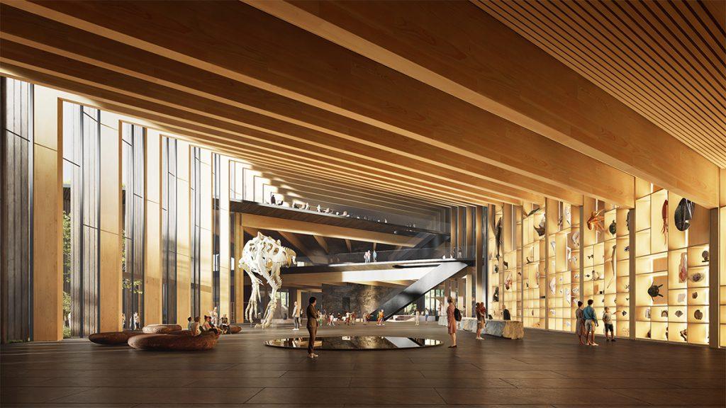 Beeindruckende Lobby: Renderings der Räumlichkeiten des Naturkundemuseums versprechen die Besucher vom ersten Moment an fürs Thema des Hauses zu begeistern. (Bild: BIG)
