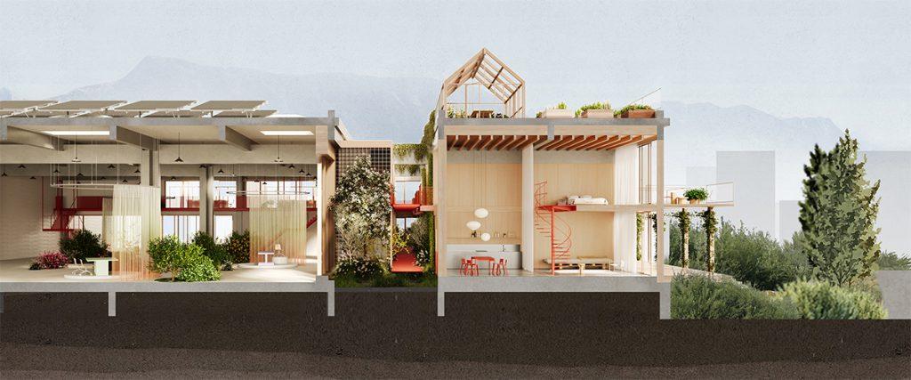 Durchdachte Umnutzung: Vom Lagerhaus zum Showroom, den ein eleganter Laubengang von einer Wohnung trennt. (Bild: smartvoll)