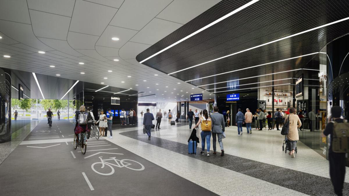 Bahnhofshalle mit Radweg
