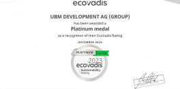 UBM erneut mit Platin im ESG-Rating von EcoVadis ausgezeichnet